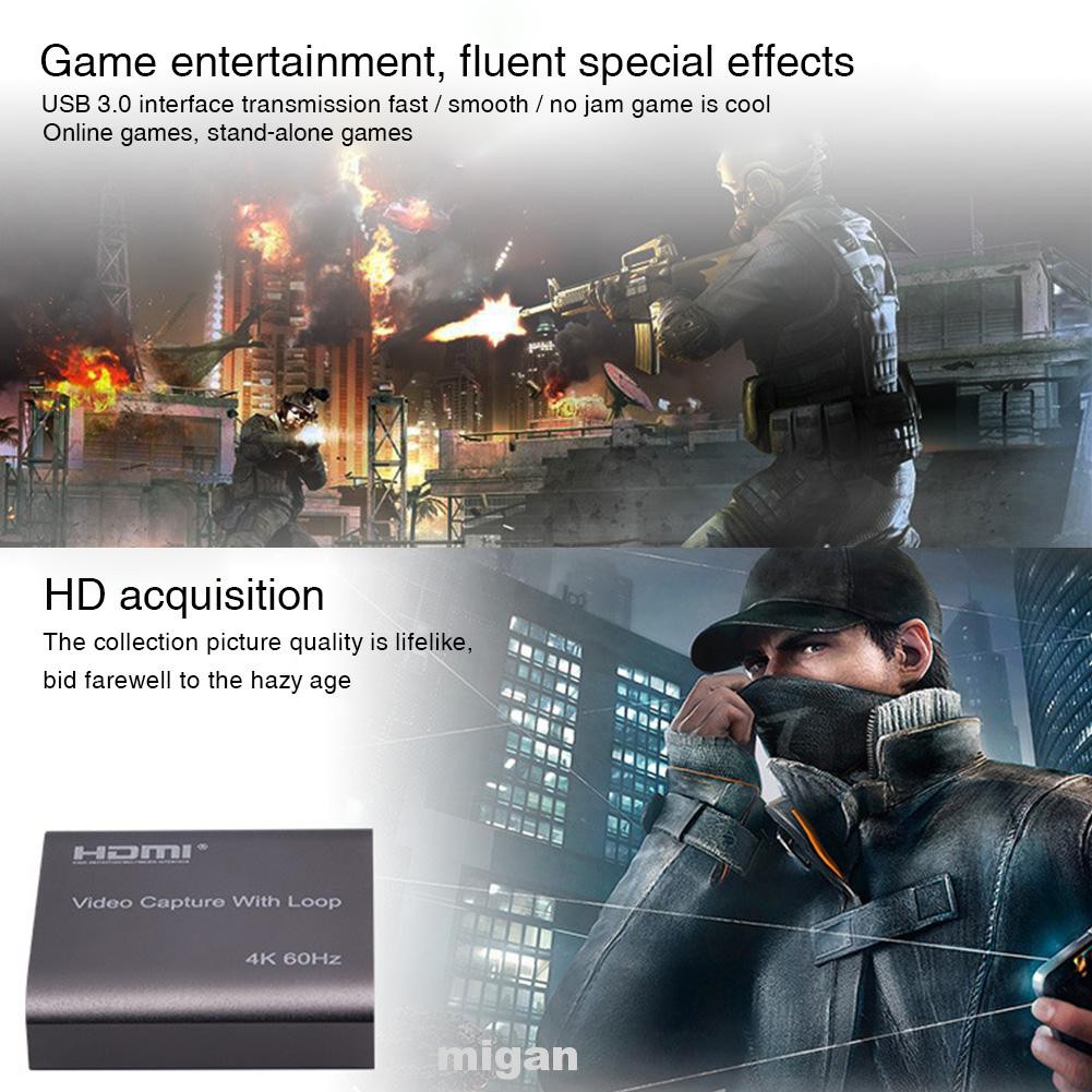 Portable HD 1080P Broadcasting Aluminium Alloy Live Streaming 4K 60Hz Loop Out USB3.0 HDMI Video Capture Card