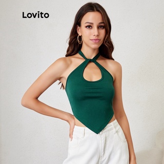 Áo sát nách Lovito hở lưng phối xoắn thời trang Boho đơn giản L24LE003 (màu xanh lá cây đậm)
