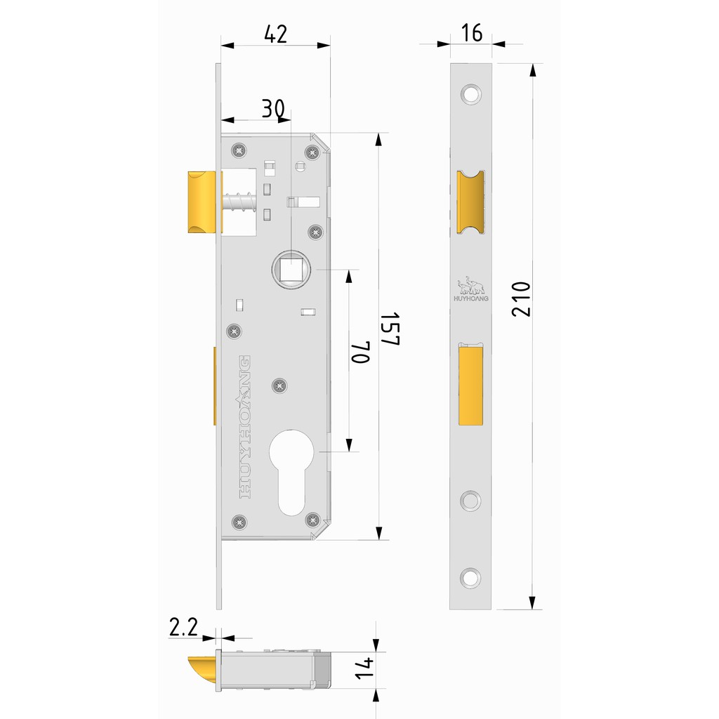 Khóa cửa nhôm Huy Hoàng EX 7044-60A lắp cửa nhôm hệ việt pháp, pma 55, hệ 700, hệ 1000, sắt hộp 3x6, sắt hộp 4x8