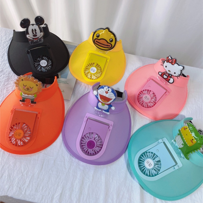 Mũ Lưỡi Trai Chống Nắng Có Quạt Sạc Usb Hình Hello Kitty