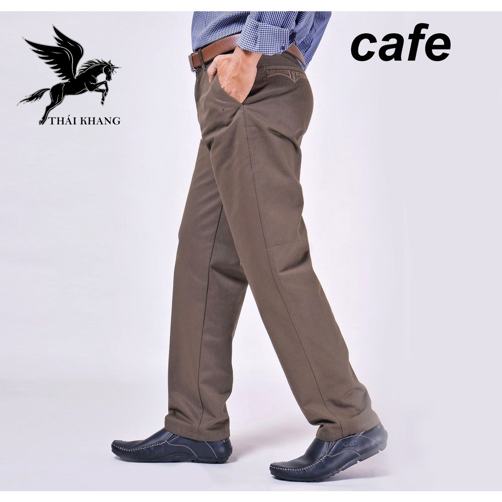 quần kaki nam trung niên ống suông vải cotton dày loại quần dài kaki trung niên form rộng ống suông