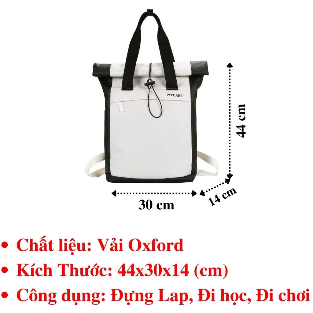 Cặp đi học nam nữ cuốn miệng vải Oxford cỡ lớn đựng vừa laptop đi du lịch, đi chơi có 2 màu đen, trắng BL05