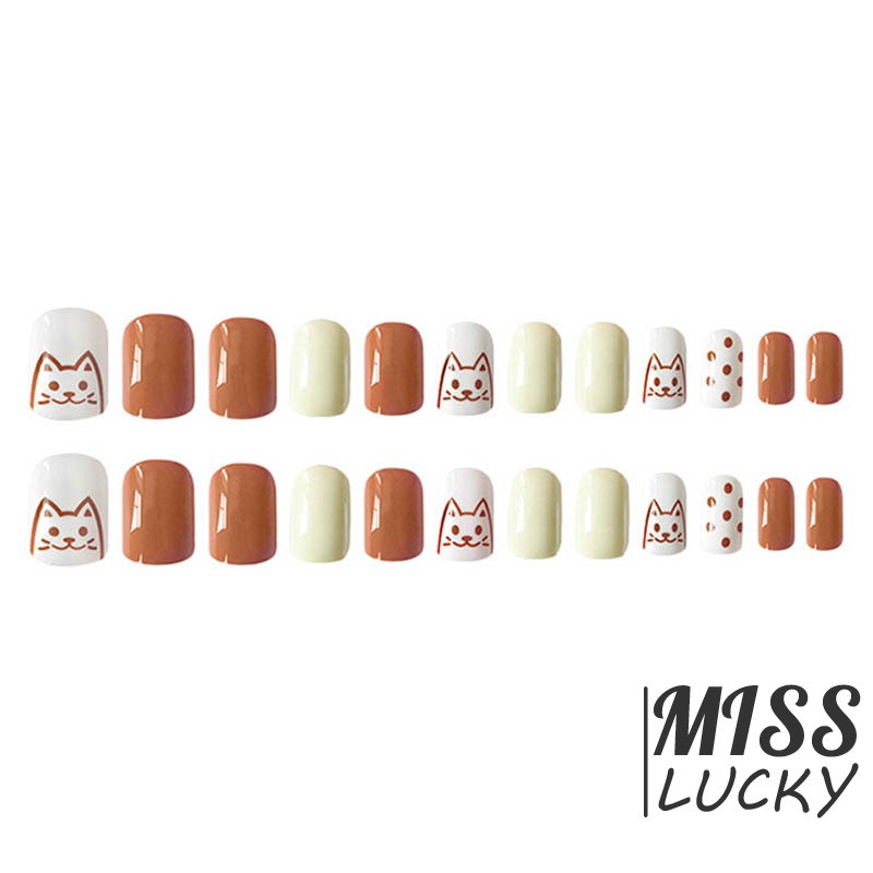 ❤HHN-VN Summer Cartoon Young Girl Heart Nail Patch Hyuna Style Cute Cartoon kitten Wave Point Students Wearable Fake Nai