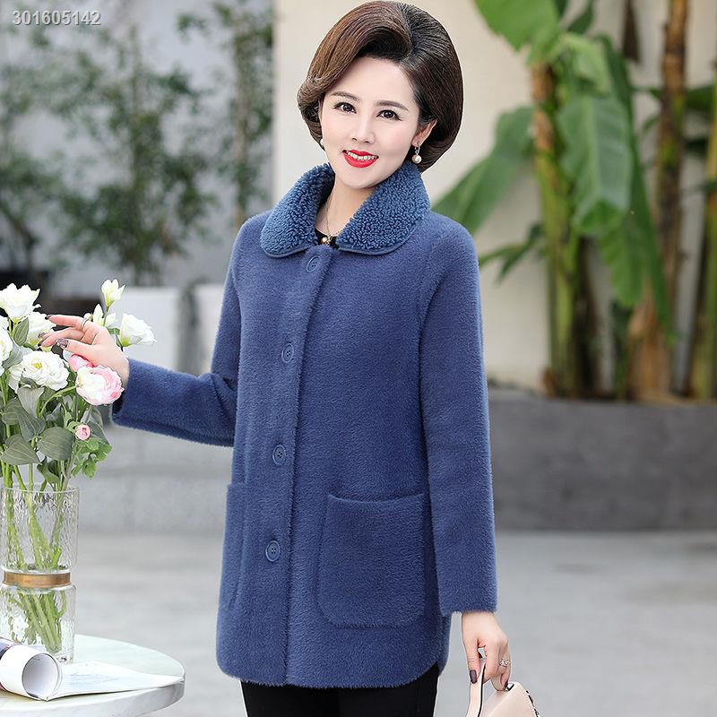 Áo khoác nhung lông chồn thời trang mùa thu đông quý phái dành cho phụ nữ trung niên 40-50 tuổi