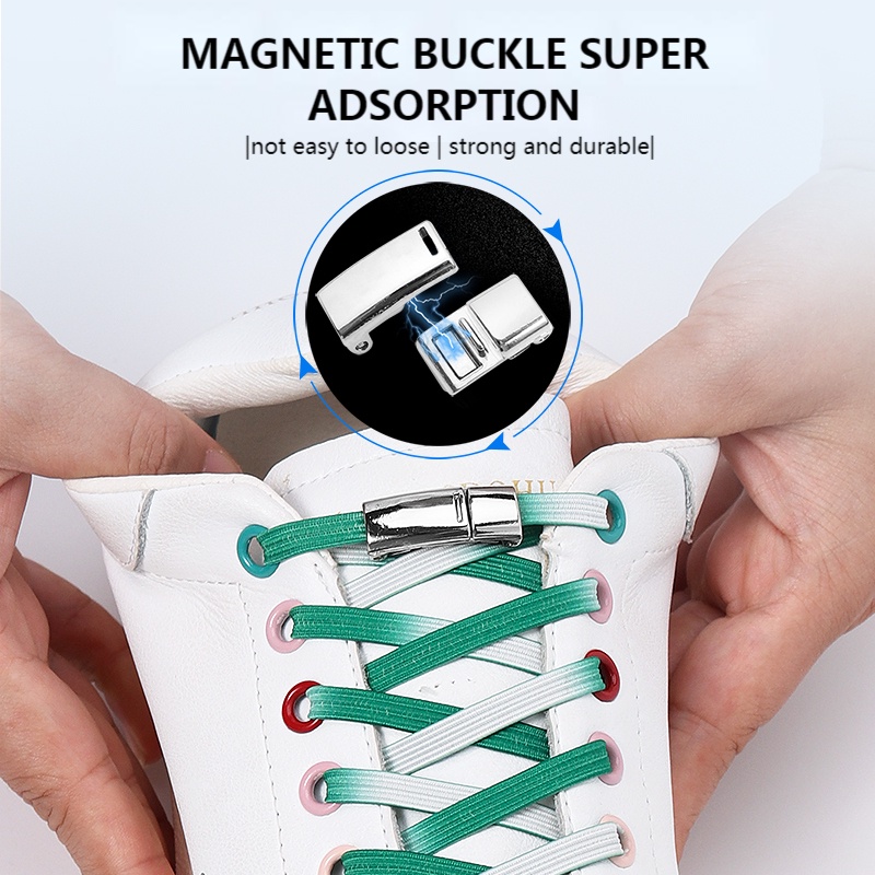 1 Cặp Dây Buộc Giày Co Giãn Màu Gradient Có Khóa Kim Loại Từ Tính