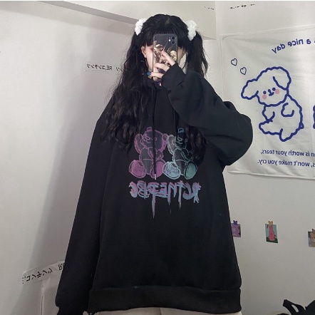 Áo Hoodie Nỉ Có Mũ In Hình Gấu Phía Trước Madela Trẻ Trung, Hoodie Nỉ Form Rộng Phong Cách Hàn Quốc - Una09