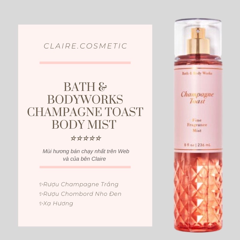 Xịt Thơm Body Mist Bath & Bodyworks mùi Champagne Toast Mẫu Mới 2021