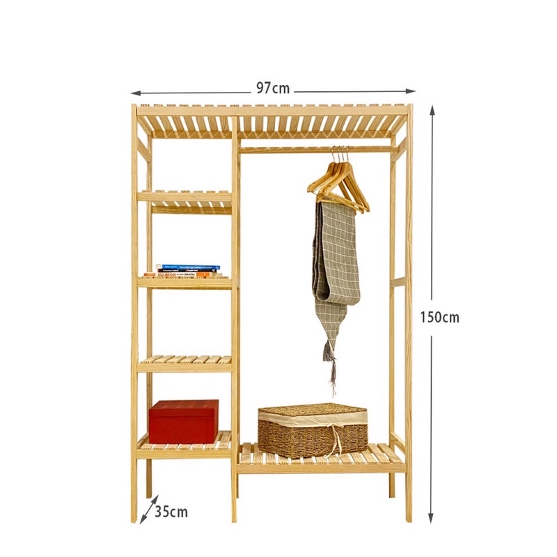 [ Gỗ cao su ] Tủ đồ lắp ráp kiểu hàn quốc - Gía kệ treo quần áo đa năng