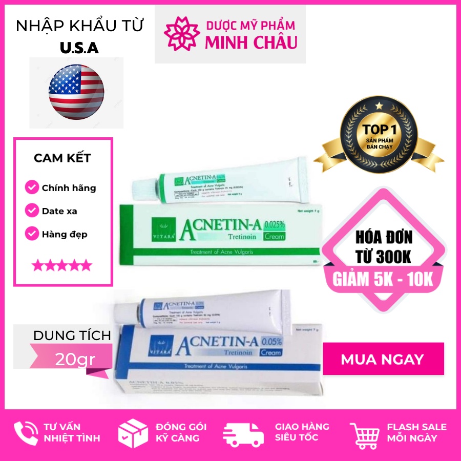 Kem bôi giảm mụn Acetin A 0.025% và 0.05% - Acetin A