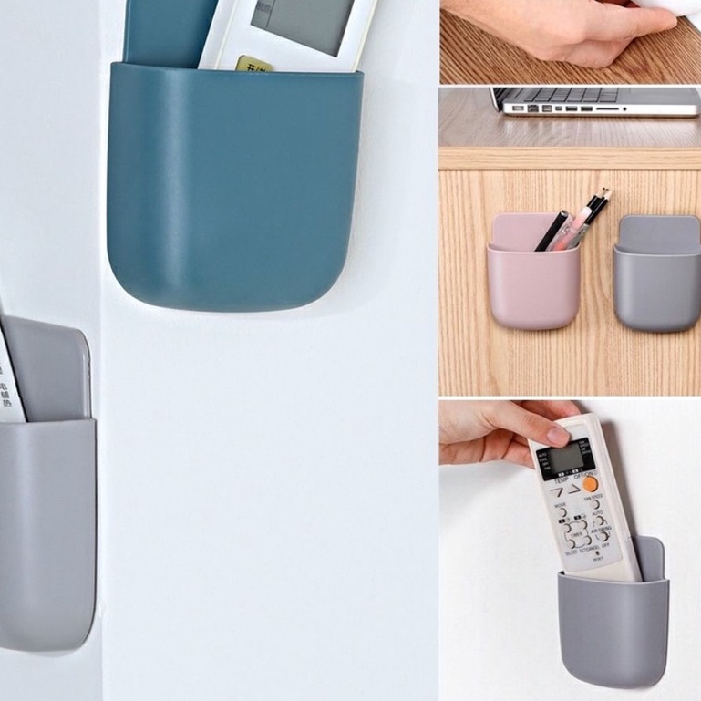 Kệ Dán Tường Đa Năng Để Remote, Hộp Đồ Dùng/ Giá Đỡ Cáp Sạc Điện Thoại Có Móc Treo Giữ Dây Điện - Kích thước 11.5 x 9cm