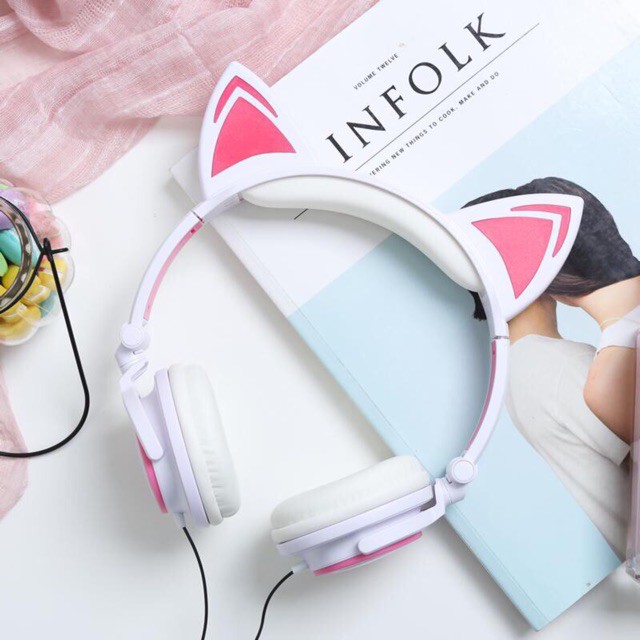 Tai nghe Headphone Tai Mèo - TTLIFE Xinh Xắn - Có Đèn Led Siêu Cute