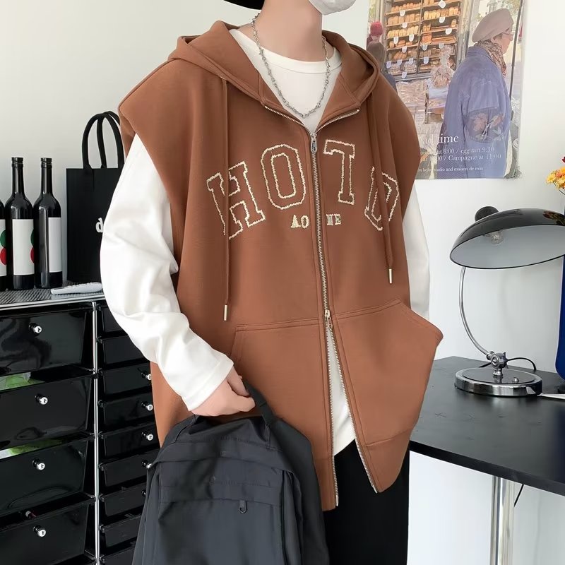 Áo hoodie nam form rộng có khóa kéo bản in thư cách Hàn Quốc thời trang cho nam nữ áo hoodie không tay không tay unisex đơn giản áo Khoác nỉ hoodie cardigan rãi giản dị cặp đôi tops