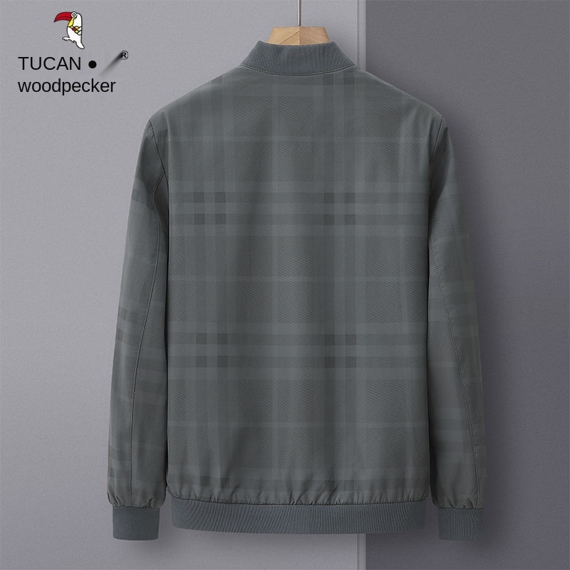 Áo khoác dáng rộng phối sọc ca rô thời trang xuân thu cho nam trung niên