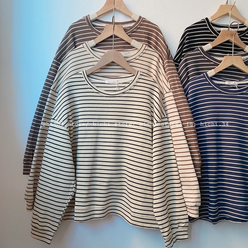 Áo thun dài tay sweater kẻ ngang mazi 6 màu hàn quốc hichi | BigBuy360 - bigbuy360.vn