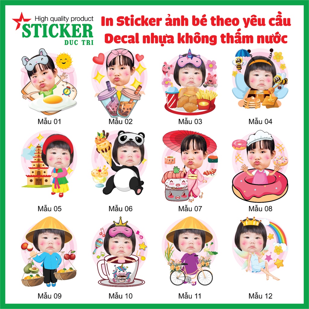🔥 Sticker Chibi ảnh và tên Bé in theo yêu cầu, decal nhựa không thấm nước. Dùng dán trang trí: bình sữa, xe...