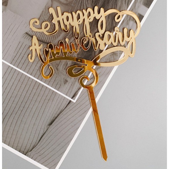 Ulang Tahun Perkahwinan ~ Happy Anniversary Phụ Kiện Trang Trí Bánh Kem Bằng Acrylic Cho Kỷ Niệm