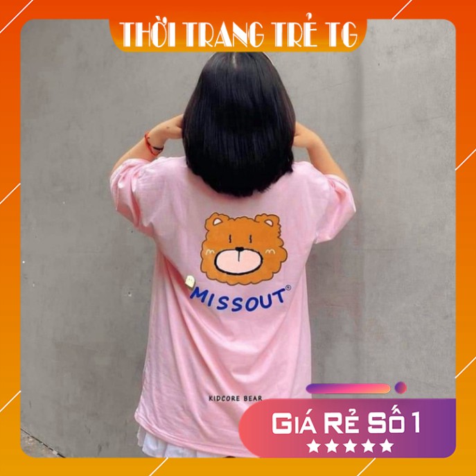 Áo thun 𝑭𝒓𝒆𝒆𝒔𝒉𝒊𝒑 Áo phông form rộng dáng Unisex L189, mặc lớp, nhóm, cặp in chữ missout hình ĐẦU GẤU