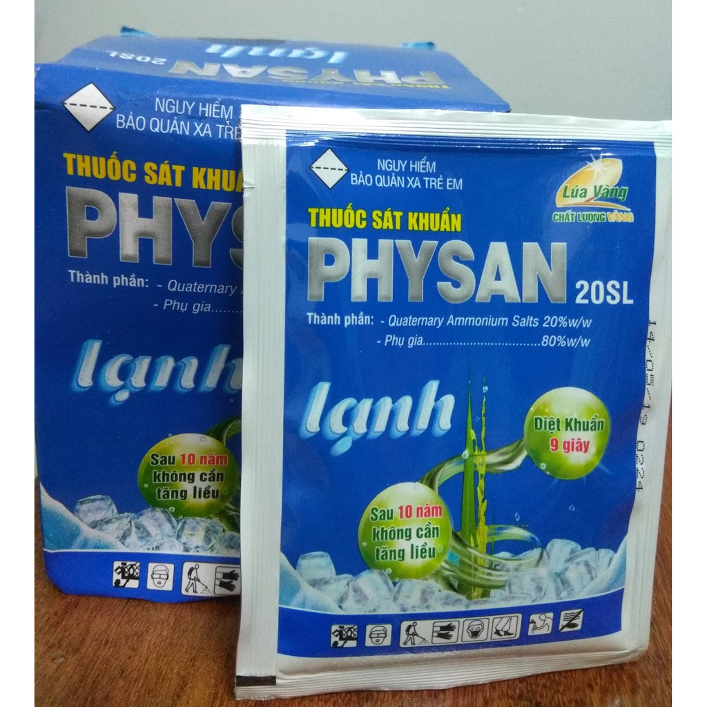 Hộp 10 gói PHYSAN 20SL lạnh sát khuẩn 9 giây, mướt lá, mát bông, sáng hạt - gói 25 ml