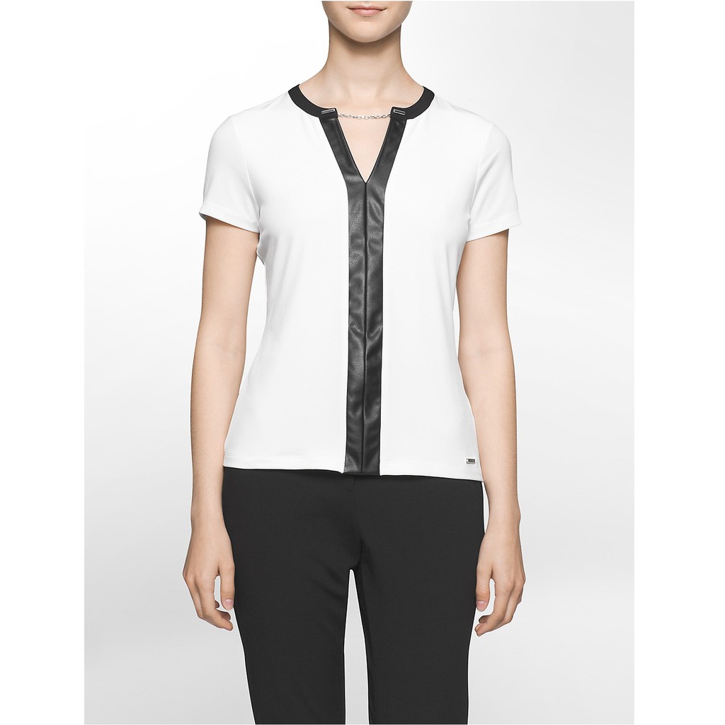 Áo thun nữ Calvin Klein chính hãng CONTRAST TRIM - Hàng nhập khẩu Mỹ (Màu Trắng, size XS US)