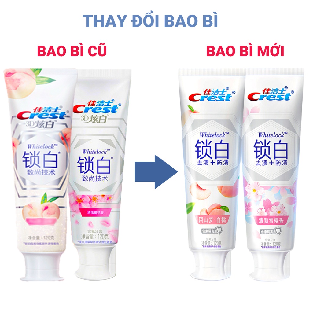 Kem đánh răng Crest Hoa Anh Đào,  Quả Đào bản Trung 120g - Hương thơm lãng mạn trắng sáng
