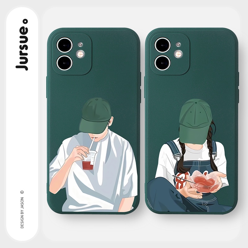 Ốp lưng JURSUE hoạt hình cặp đôi dễ thương đẹp cho iPhone 13 12 11 Pro Max SE 2020 X XR XS 8 7 ip 6S 6 Plus Y2097