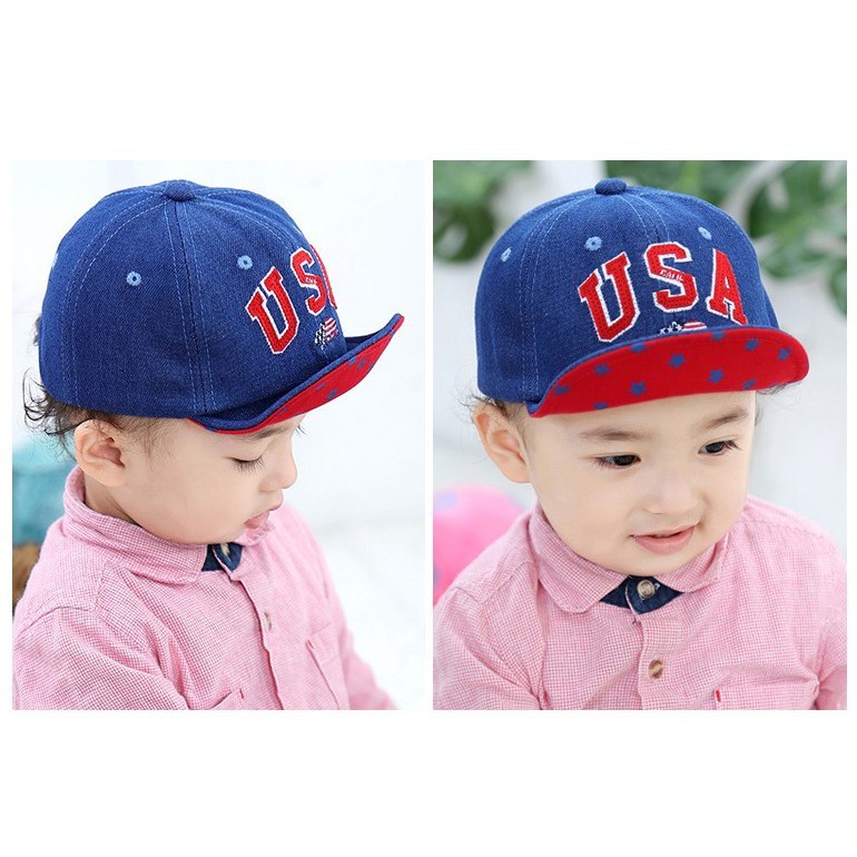 Mũ thêu chữ USA đáng yêu cho bé size 6 tháng- 3 tuổi