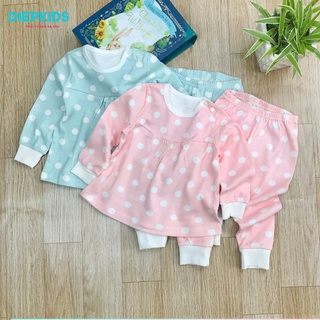 Đồ bộ dài tay bé gái bộ cotton chấm bi xuất Hàn dư xịn, bộ mặc nhà dễ thương-DB114