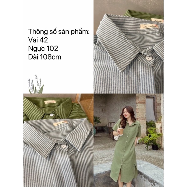 ĐẦM SƠMI TAY NGẮN FABRI DRESS thiết kế hoạ tiết kẻ sọc form suông rộng oversize mặc thoải mái style ullzang hàn quốc
