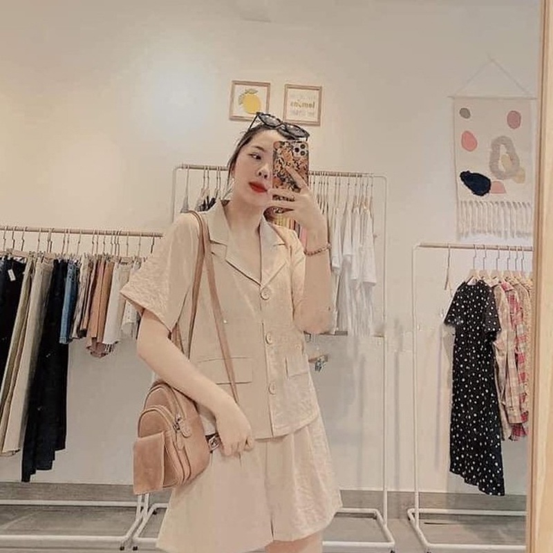 Set đồ nữ áo sơ mi cổ vest Korea Style + Quần đùi ulzzang , Bộ đồ quần áo nữ (video/ảnh thật/sẵn)