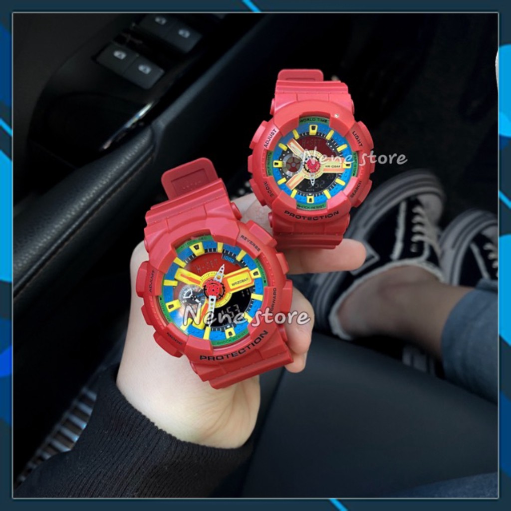 Đồng hồ nam, nữ HSET màu đỏ unisex dây nhựa kiểu dáng năng động cho tuổi teen chuyên sỉ đồng hồ