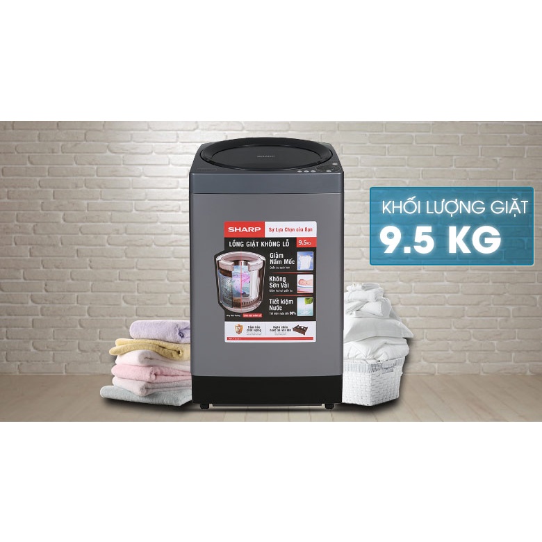 Máy Giặt Sharp 9.5 Kg ES-W95HV-S Lồng Đứng - Mới 100%