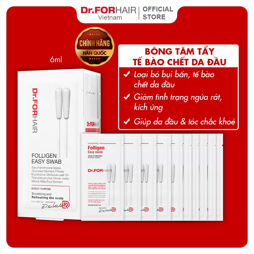 Tẩy tế bào chết da đầu, bông tẩy tế bào chết, làm sạch da đầu Dr.ForHair Folligen easy swab cleansing 6ml