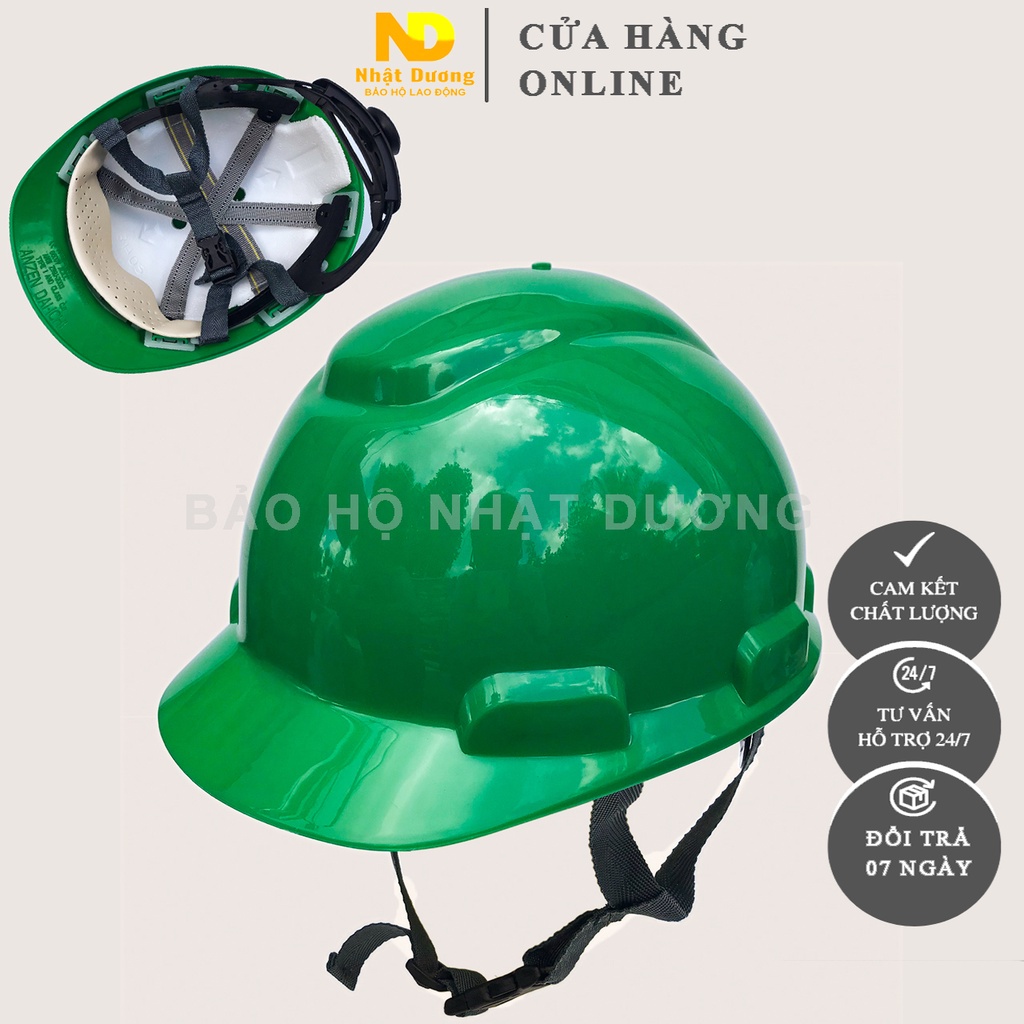 Mũ bảo hộ lao động khóa vặn màu xanh lá có lót xốp N08, Nón bảo hộ lao động Nhật Dương