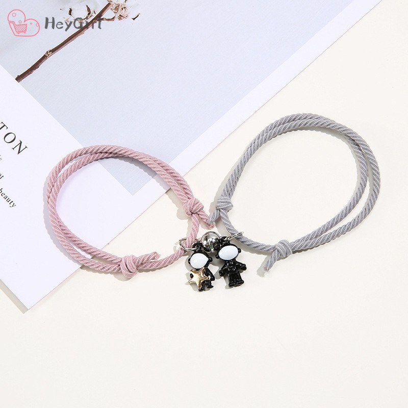 Bộ vòng đeo tay / vòng đeo tay đơn có nam châm hình phi hành gia màu đen trắng kiểu retro Hàn Quốc độc đáo cho cặp đôi