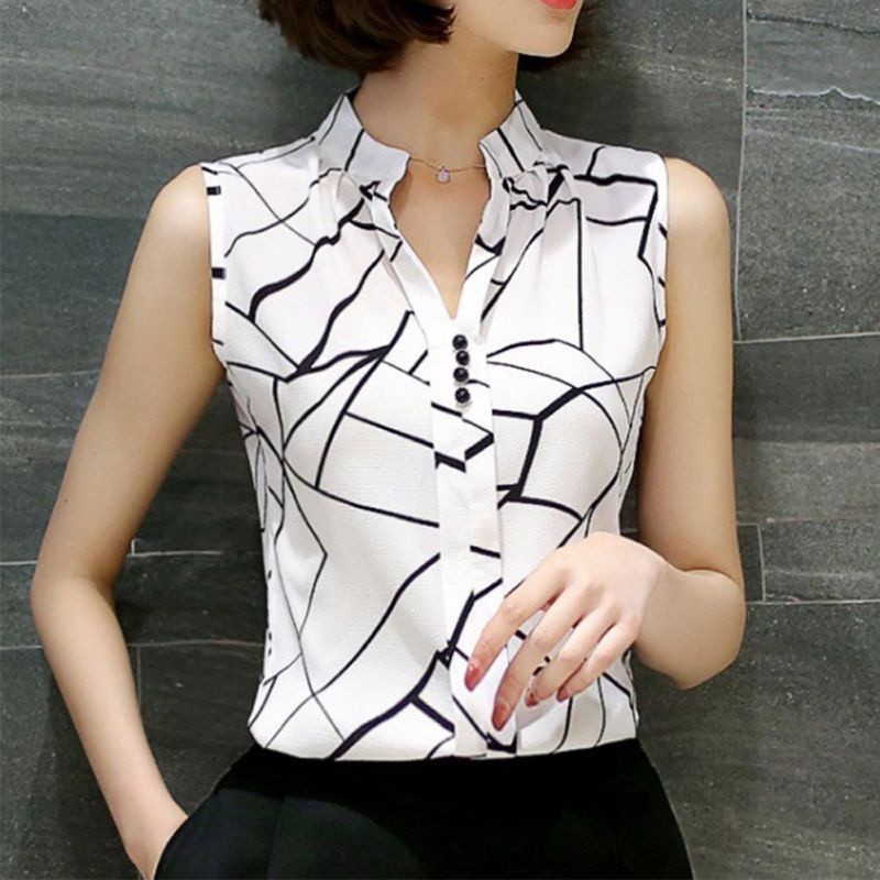 Áo Chiffon không tay cổ V thời trang | BigBuy360 - bigbuy360.vn