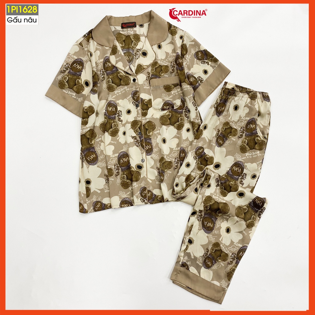 Đồ bộ pijama nữ CARDINA chất lụa satin Nhật cao cấp quần dài áo cộc tay họa tiết tinh tế trẻ trung 1Pi16.