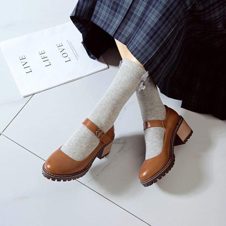 Giày Mary Jane Size Nhỏ 31 32 33 Mũi Tròn Đế Dày Hàng QCCC Cao 6cm