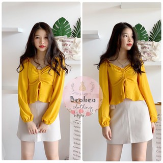 [Ảnh thật] Áo peplum tay phồng rút nơ ngực cực xinh ulzzang