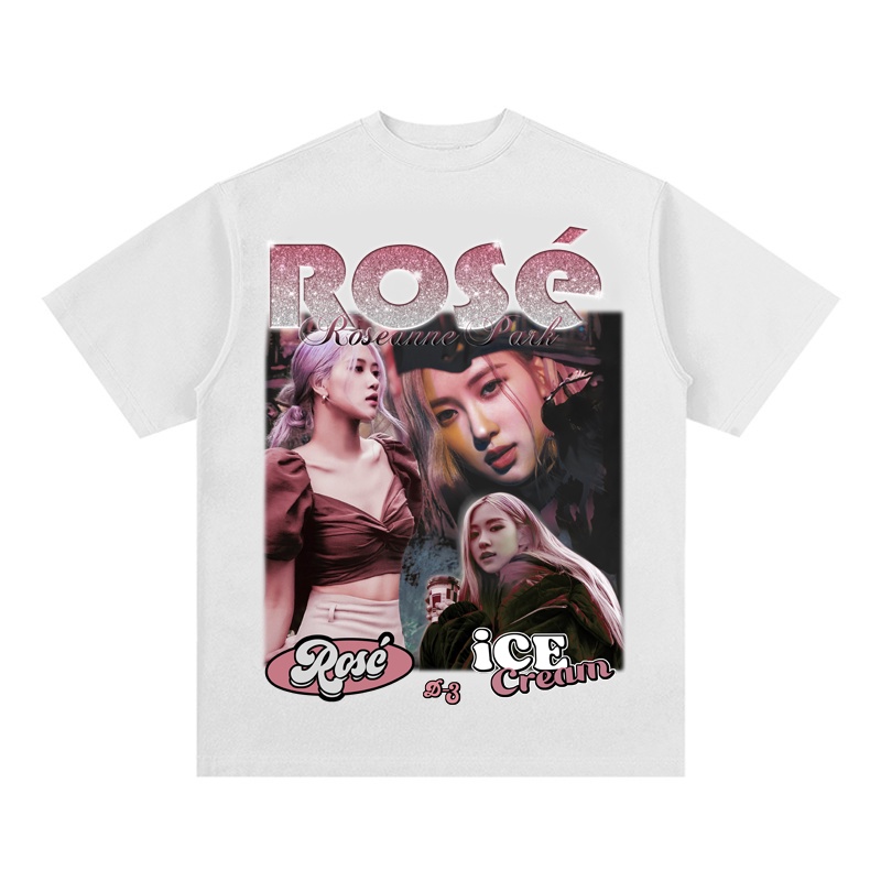 Áo Thun Vintage Thời Trang Đường Phố Rose 1 Tay Lỡ Unisex - Đen/Trắng Cổ Tròn | Blackwork