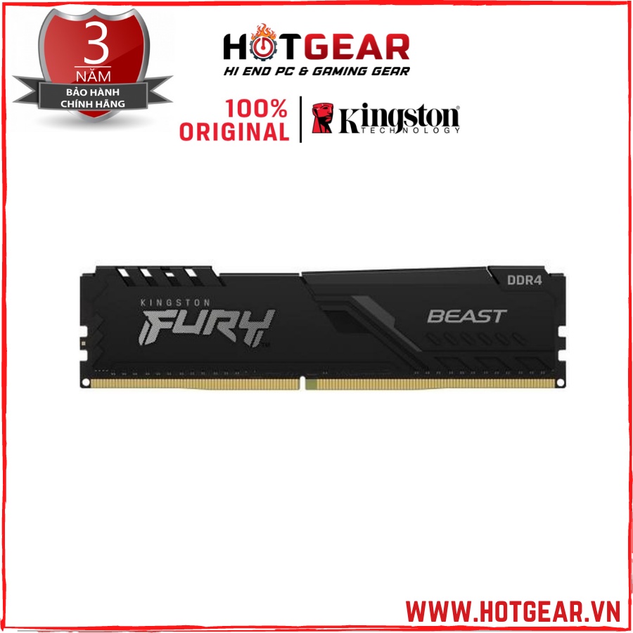 Bộ nhớ Ram DDR4 8G/3200 Kingston Fury Beast RGB Black Chính hãng - BH 36T