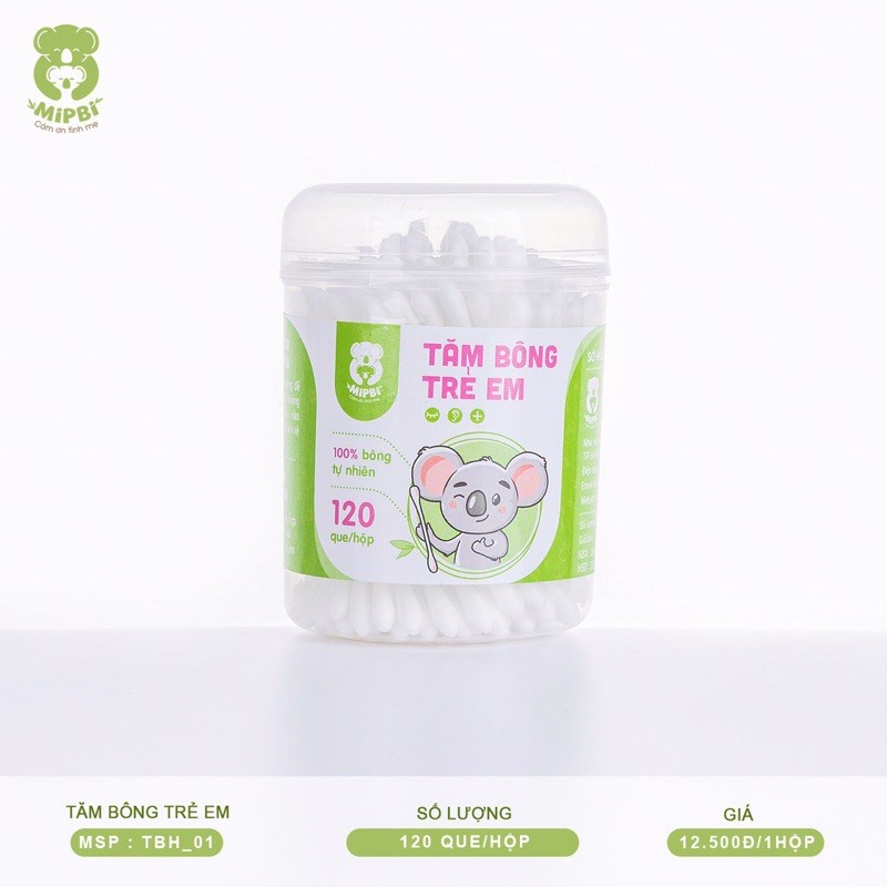 Tăm bông trẻ em Mipbi 100% bông tự nhiên an toàn, thấm hút tốt kháng khuẩn cho bé