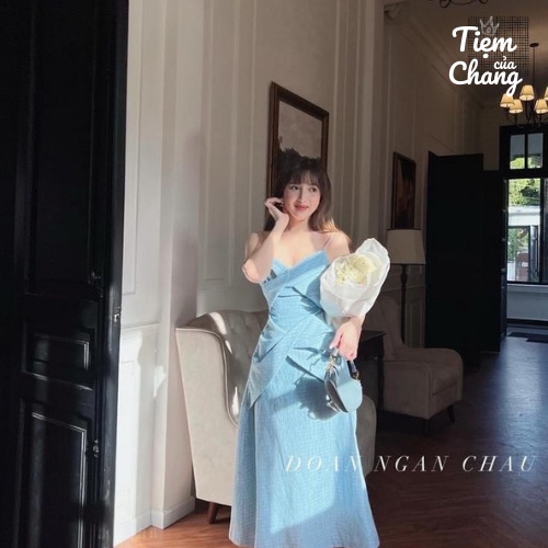 Đầm hai dây đui cá GD01 - Chất vải xốp nhúng nhẹ nhàng nữ tính