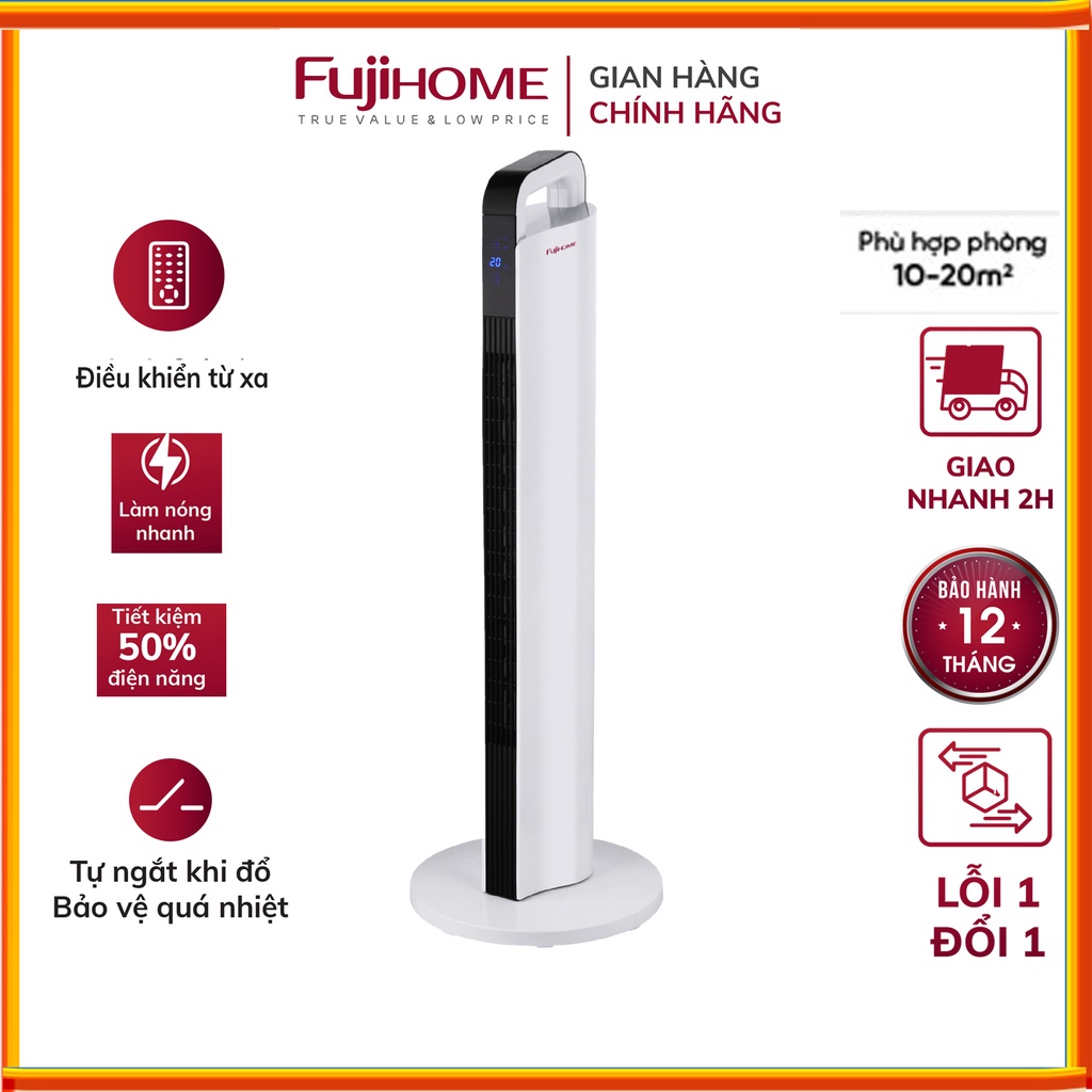 Máy sưởi gốm mini máy sưởi ấm cây kiểu đứng để sàn CN Nhật Bản FUJIHOME FH2000 điều khiển từ xa, không đốt oxi-BH 1 năm