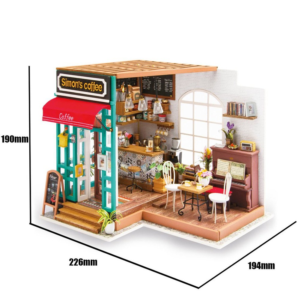 Mô Hình Gỗ 3D Lắp Ráp ROBOTIME DIY Dollhouse Nhà Tí Hon Simon's Coffee DG109