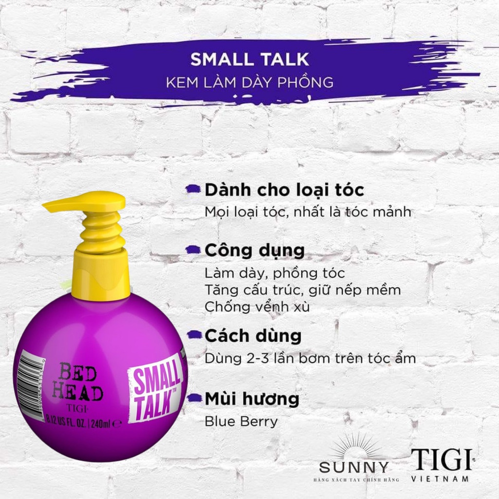 Gel tạo kiểu tóc xoăn 3 trong 1 Tigi Small Talk quả cầu tím tạo kiểu cho tóc, chăm sóc tóc, gel vuốt tóc tigi