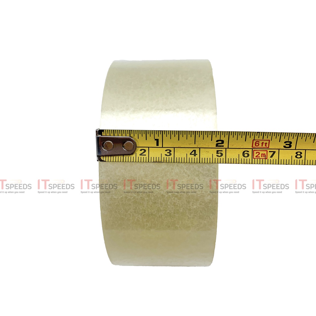 1 Cuộn Băng Keo Trong, Đục Dán Thùng Angel 4F8, 100 Yard, 200 Yard, Độ Dính 43 Mic, 6 Cuộn Nặng 1.2Kg, Đủ Yard, Đủ Mic
