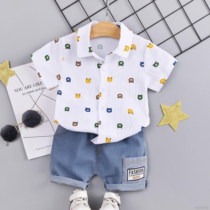 Bộ áo ngắn tay + quần short denim dễ thương cho bé trai