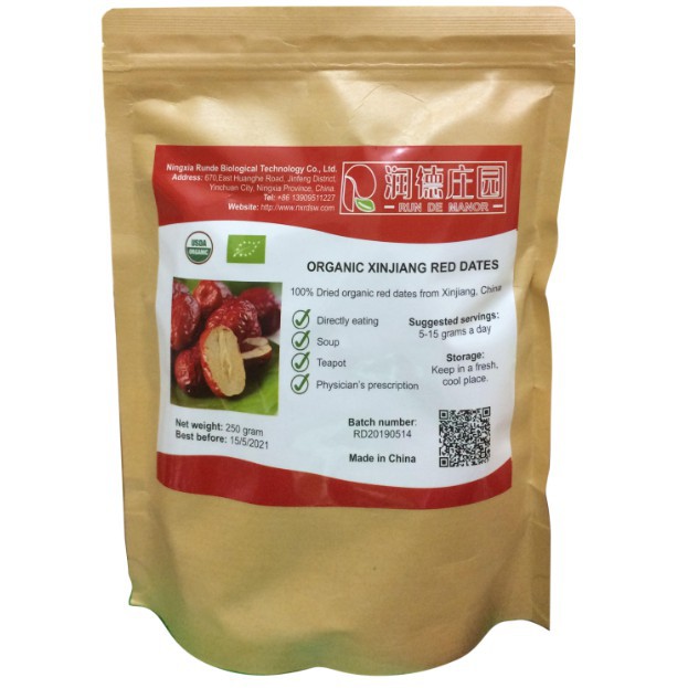 Táo đỏ (red dates/jujube) hữu cơ Tân Cương 250g