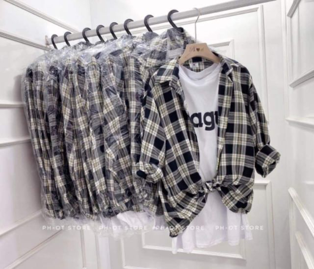 Áo Sơ Mi Nữ CaRo Hàn Quốc Phom Rộng