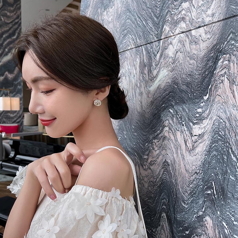 Khuyên tai mạ bạc 925 đính đá zircon phong cách Hàn Quốc sang trọng cá tính